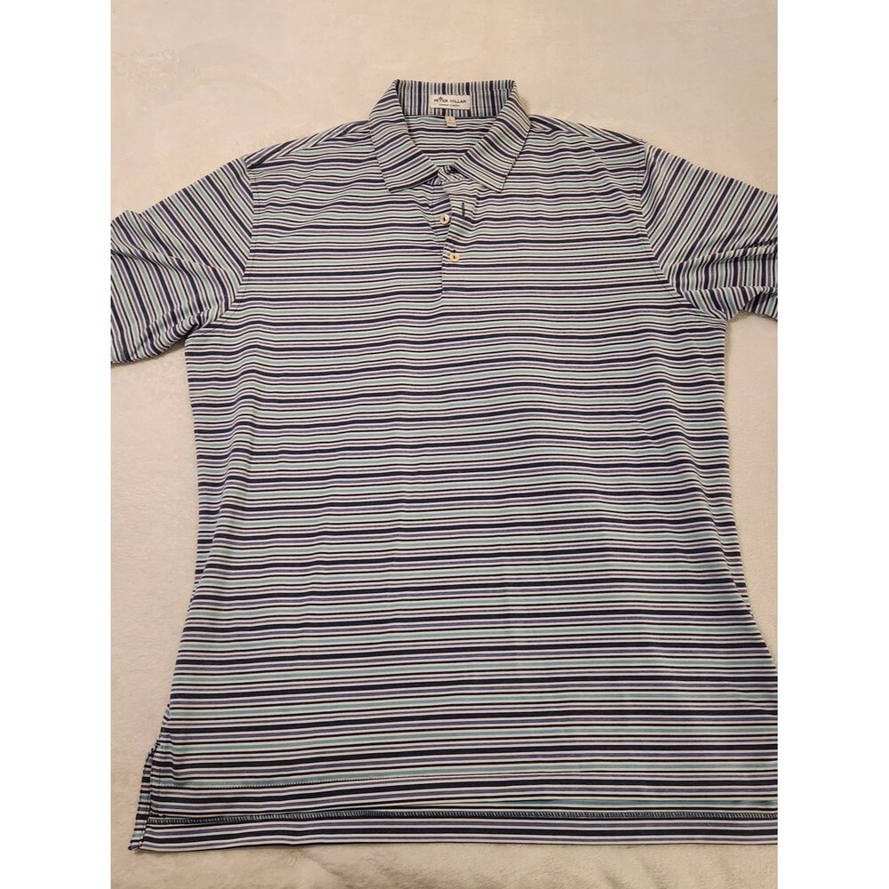Peter Millar Summer Comfort Striped Performance Golf Polo - Blue/White - Size L